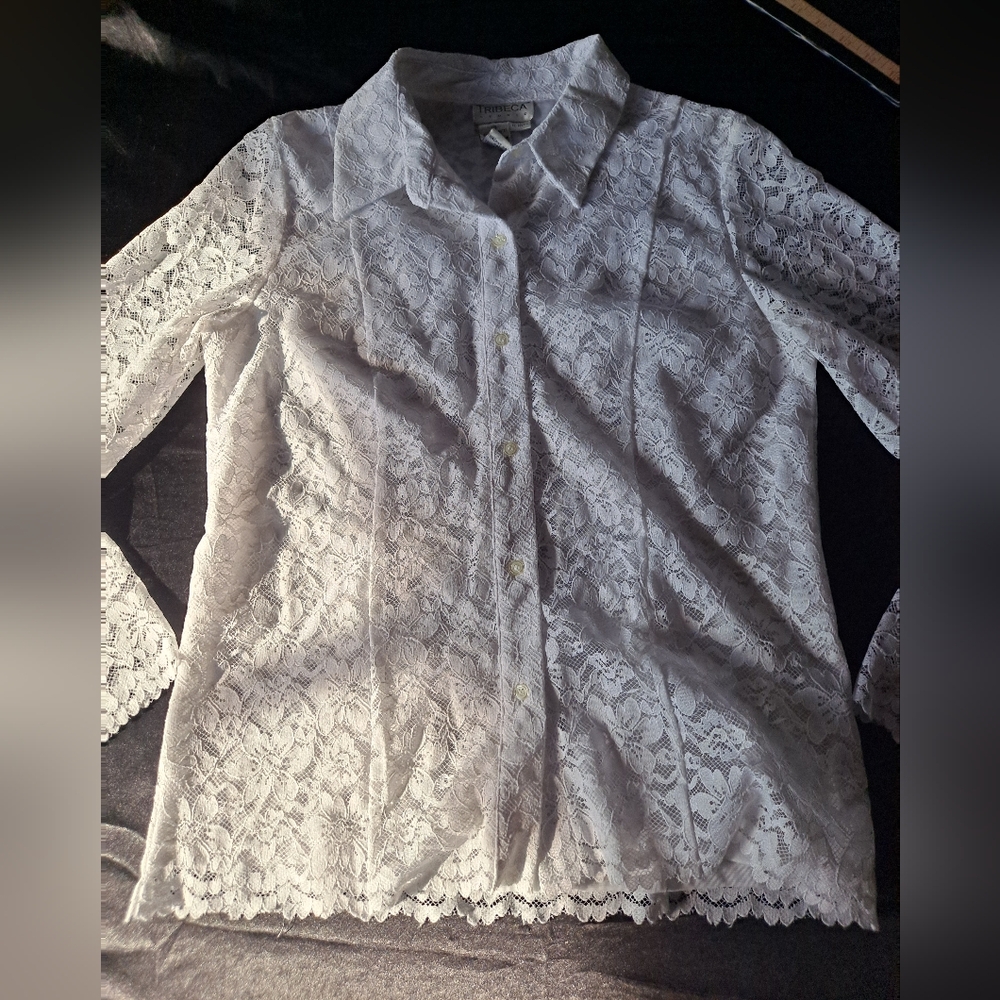 Chic Vintage Lace Button Down Shirt in White
